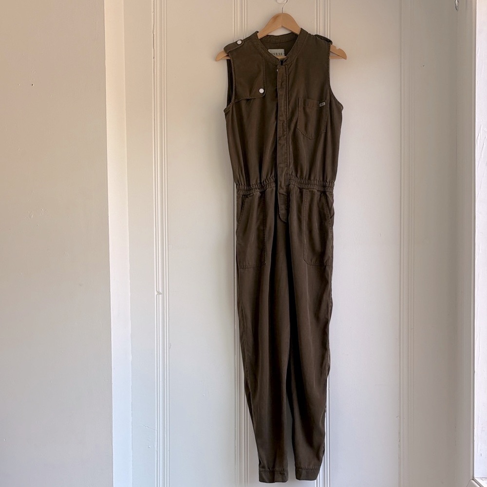Guess Army Green Utility Sleeveless Jumpsuit - Picture 3 of 11
